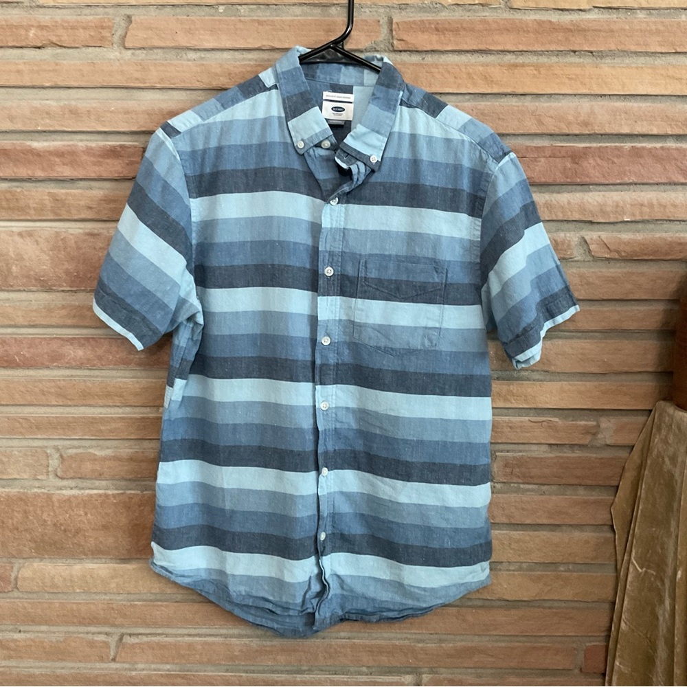 Linen Cotton Blue Striped Men’s Shirt Medium
